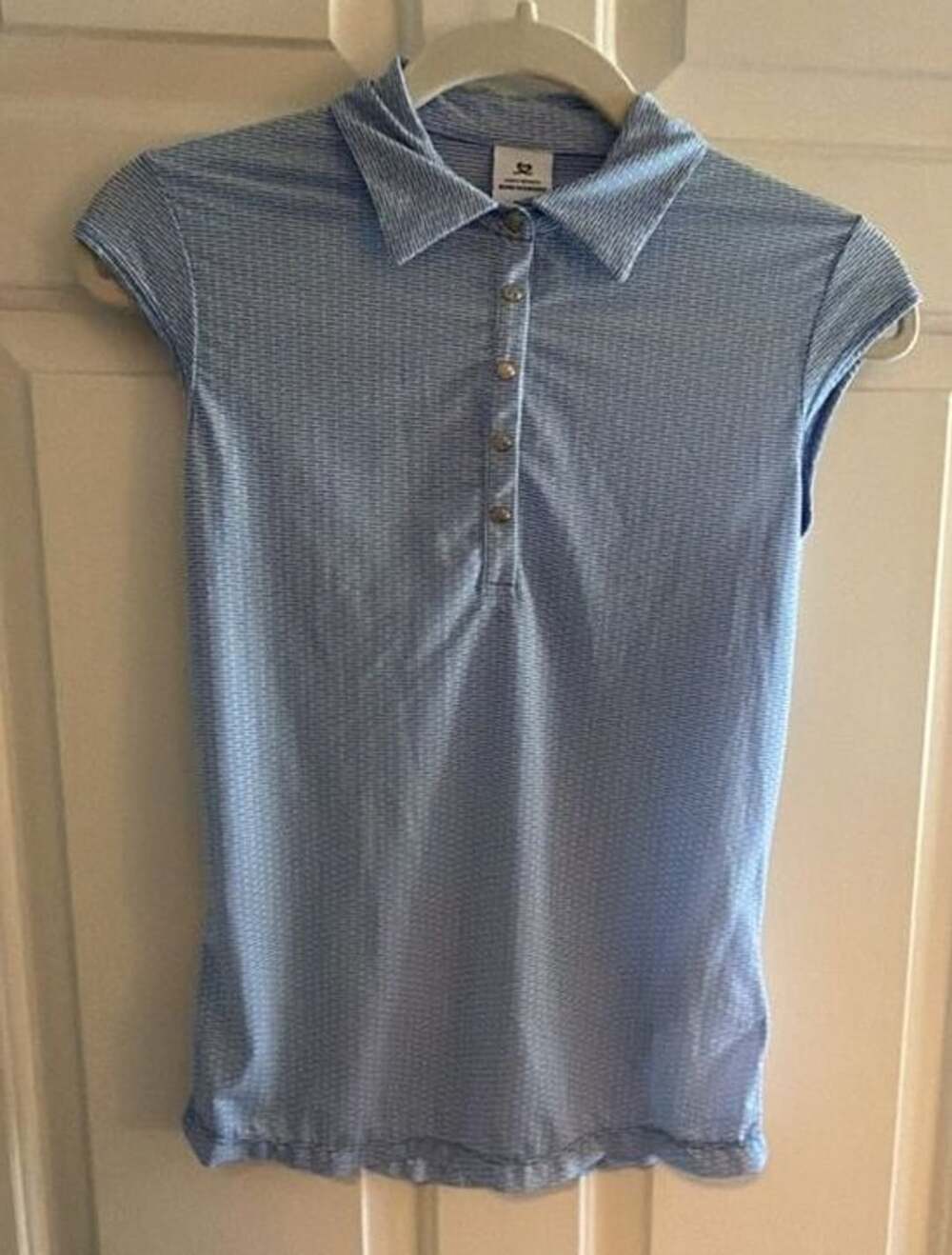 Daily Sports Polo Shirt Size XS Blue White Striped Cap Sleeve